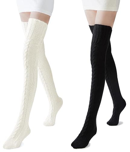 Pcavin Women's Thigh High Socks Over the Knee Cable Knit Boot Socks, Long Warm Fashion Leg Warmers Winter thumbnail 2