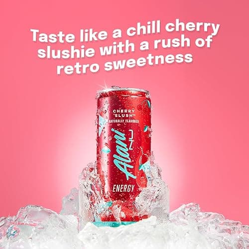 Alani Nu CHERRY SLUSH, Sugar Free, Low Calorie Energy Drinks, 200mg Caffeine, Biotin, B Vitamins, Zero Sugar, 10 Calories, 12 Fl Oz Cans, 24 Pack thumbnail 3