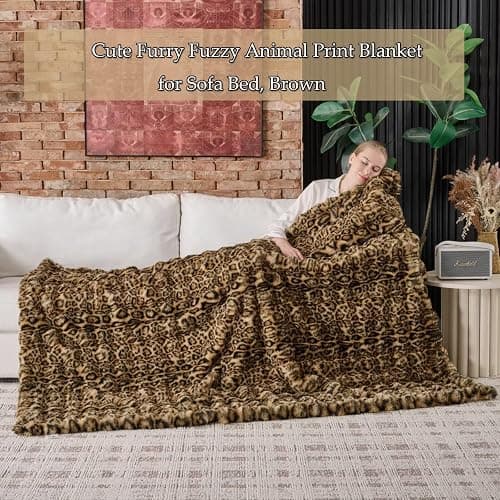 760GSM Faux Rabbit Faux Fur Throw Blanket,Super Thick Warm Bubble Blanket Throw,Fuzzy Luxury Plush Decorative Blanket for Couch Bed Sofa(Leopard Brown,50''x 60'') thumbnail 5
