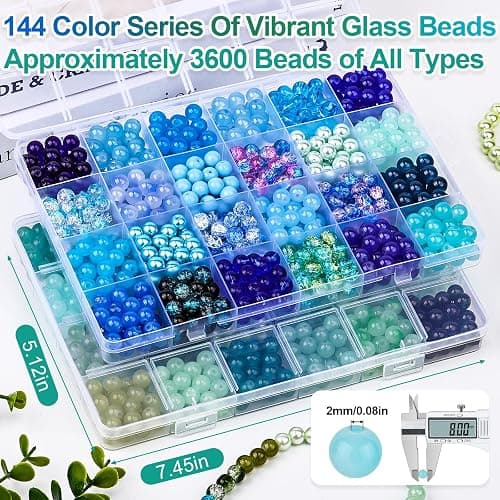 XSEINO About 3600pcs 8mm Glass Beads Making Kit,6Box-144 Colors Dreamy Series Colorful Crystal Beads for Making,DIY Crafts thumbnail 2