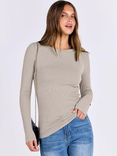 ANRABESS Women Long Sleeve Shirts Rib Knit Slim Fit Tops Basic Tee 2025 Fall Outfits Casual T-Shirt Underscrubs Layer Clothes thumbnail 4