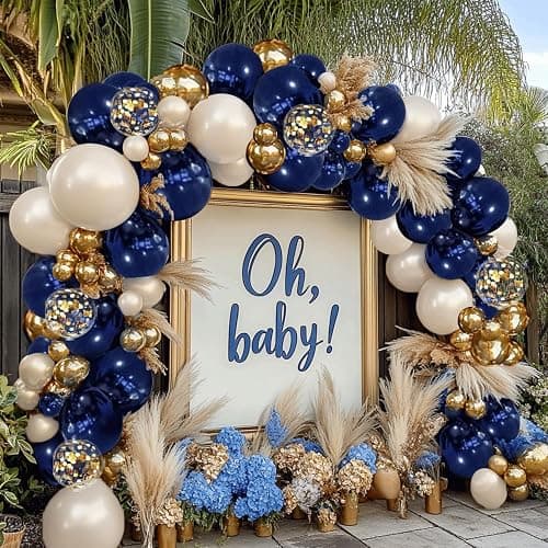 Navy Blue Gold Balloon Arch Kit, Pearl White,129 pcs,Different Size | Double Stuffed Latex Balloons for Celebration Birthday Wedding Party Decorations thumbnail 5