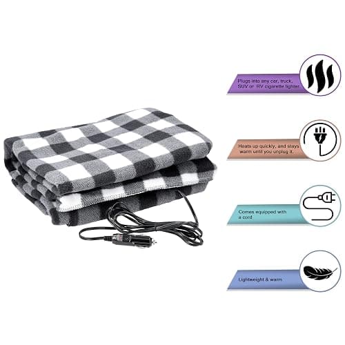 Heated Blanket - 12-Volt Electric Blanket for Car, Truck, SUV, or RV - Portable Winter Car Accessories for Camping or Travel by Stalwart (Black Plaid) thumbnail 5