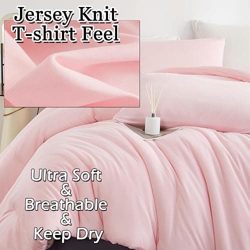 MorroMorn Pink Comforter Set Twin, 4 PCS Bed in a Bag for All Season, Pink Bed Set Cloud Comforters, Fitted Sheets, Pillowcases, Soft for Girls Kids Teen Preppy Dorm (Twin/Twin XL) thumbnail 3
