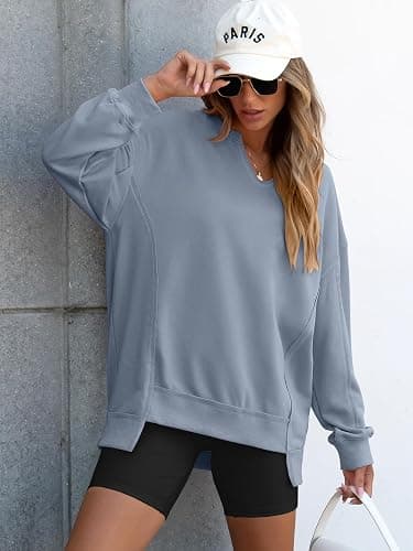 ANRABESS Women's Oversized Sweatshirts Long Sleeve Tunic Shirts V Neck Loose Pullover Tops 2026 Fall Teen Girls Outfit thumbnail 6