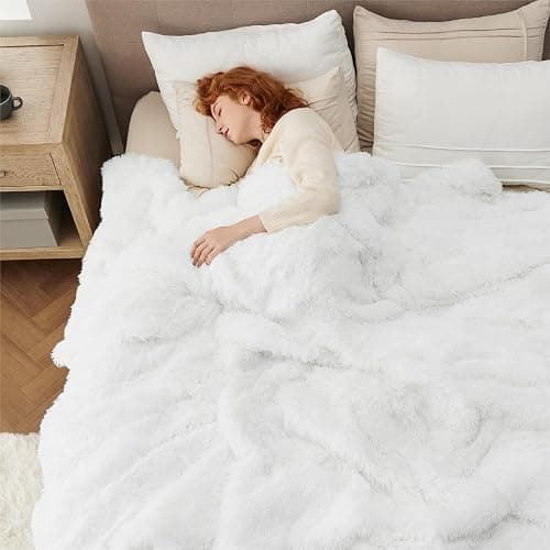Bedsure GentleSoft Fluffy White Blankets Queen Size for Bed, Thick Sherpa Faux Fur Fleece Fuzzy Plush Winter Warm Heavy Soft Queen Blankets, Bedroom Decor White Gifts Cozy Gifts for Women Men, 90x90 thumbnail 8