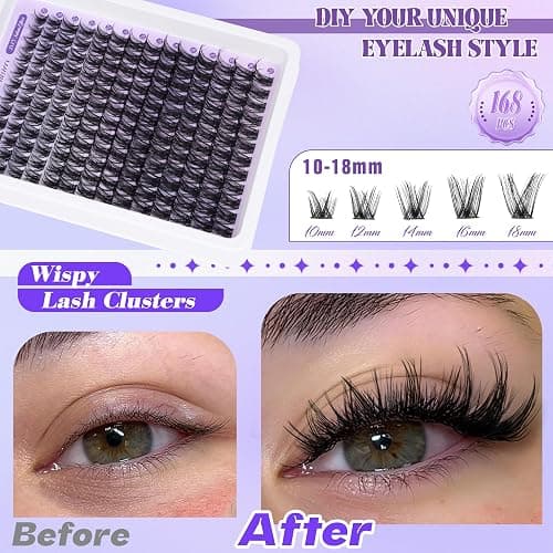 ALICE Lash Clsusters Kit Wispy Eyelash Clusters Kit Cluster 10-18mm Natural Eyelash Extension Kit 168pcs Thin Band Individual Lashes Kit with Lash Glue Bond and Seal DIY at Home thumbnail 3