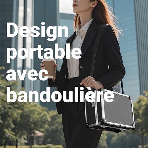 Mallette en PVC 32x23x16cm Verrouillable Bords renforcés Cadre en Aluminium Valise de rangement Outils DVD Box thumbnail 5