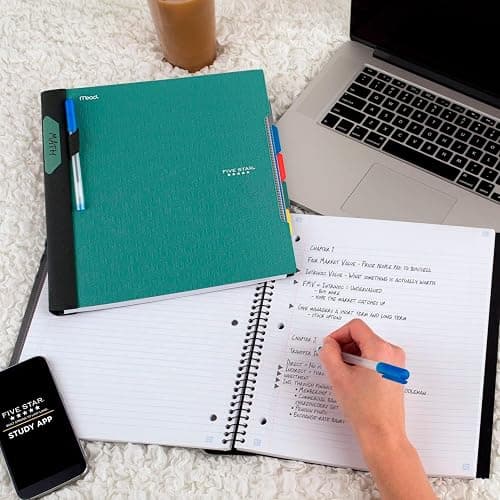 Five Star Advance Spiral Notebook + Study App, 5 Subject, College Ruled Paper, 8-1/2" x 11", 200 Sheets, Spiral Guard, Movable Tabbed Dividers, Seaglass Green (73148) thumbnail 2