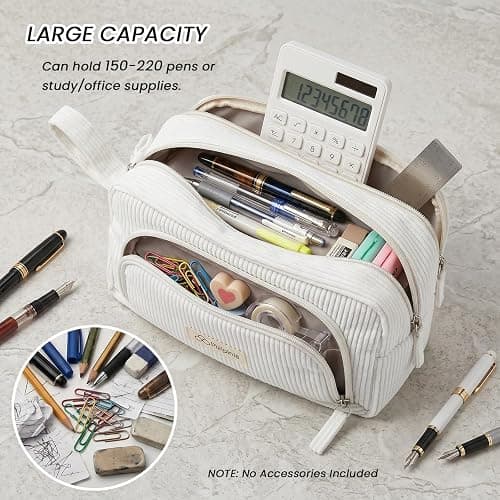 Pisipinis Large Pencil Case Pouch, Soft Corduroy Pen Bag with Zipper, Pencil Organizer, Cute Aesthetic School Supplies for Teen Girls Adults thumbnail 3