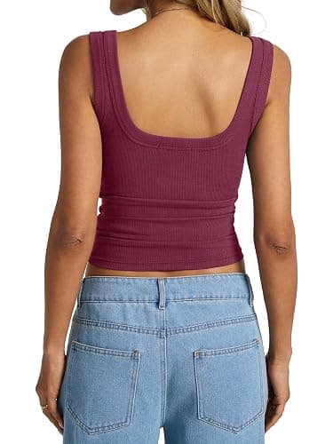 EasyGala Womens Cotton Ribbed Square Neck Tank Tops Basic Backless Sleeveless Summer Cami Shirts 2025 thumbnail 2