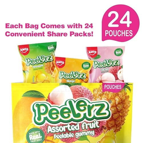 Amos Peelerz Assorted Peelable Gummy Variety Pack – Mango, Lychee & Pineapple | 24 Individually Wrapped Packs (608g) | Fun, Chewy, Shareable Treat thumbnail 4