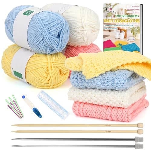 Aeelike Knitting Kit for Beginners, Complete Beginner Knitting Kit Easy Knitting Set Including Knitting Needles Set Cotton Yarn, Learn to Knit Dishcloth with Step-by-Step Instructions, Colorful - Image 1