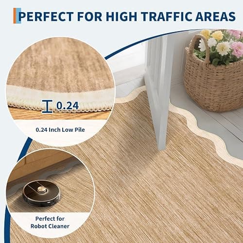 Garvee Scalloped Washable Area Rugs 8x10 Rug for Living Room Non Slip Throw Rugs Large Bedroom Rug Modern Low Pile Non Shedding Stain Resistant Carpet for Dining Room Office Classroom, 8'x10' Brown thumbnail 6