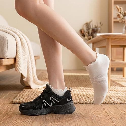 EUFANCE 6 Pairs No Show Socks for Women Ruffle Socks Low Cut Socks Cute Ankle Frilly Short Cotton Socks thumbnail 3