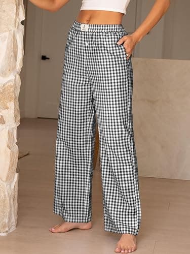 ANRABESS Womens Striped Gingham Pants 2026 Pajama Lounge Boxer Pants Cute Comfy PJ Bottoms with Pockets Y2K Plaid Outfits thumbnail 4