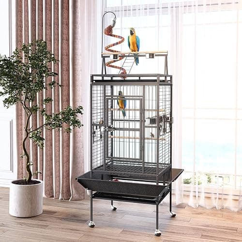 82 Inch Bird Cage, BOINN Bird Flight Cages with Rolling Stand & Bottom Tray, Wrought Iron Parrot Cage with PlayTop for Parakeet, Lovebirds, Ringneck, Cockatiels thumbnail 2