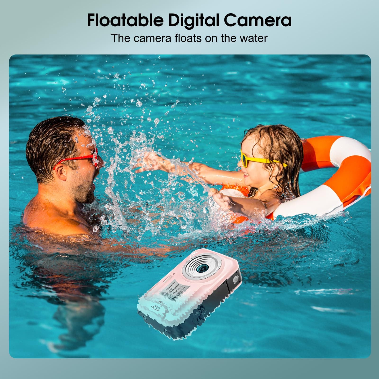 Cámara subacuática 4K, cámara digital impermeable de 64 MP, 16 pies con tarjeta de 32 GB, enfoque automático flotante cámara impermeable con visualización IPS HD, zoom digital 16X, luz de relleno thumbnail 3