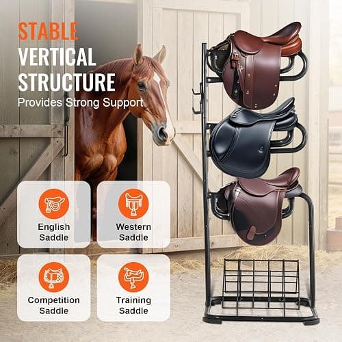 VEVOR Freestanding Saddle Stand, 30 x 30 x 68.5 in, 3 Tiers Saddle Rack, Heavy Duty Saddle Blanket Holder with Removable & Rotating Tiers, English & Western Saddle Rack for Tack Room Organization thumbnail 5