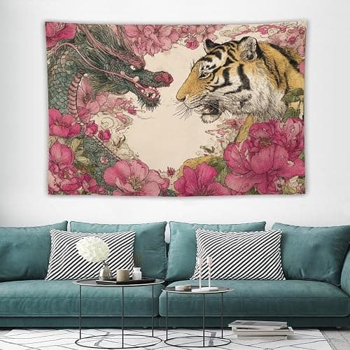 MFOOYYI Tiger Dragon Face To Face Tapestry Wall Hanging Large Wall Art Decor Flag Backdrop for Bedroom Living Room Dorm 40"×60" thumbnail 3
