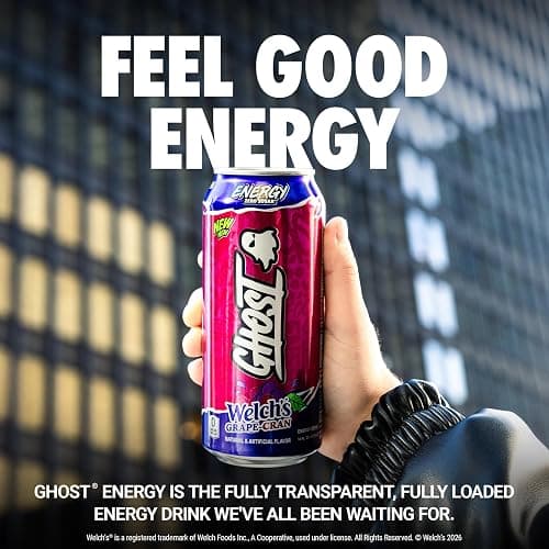 GHOST Energy Drink - 12-Pack, Welch's Grape-Cran, 16oz Cans - Energy & Focus & No Artificial Colors - 200mg of Natural Caffeine, L-Carnitine & Taurine - Gluten-Free & Vegan thumbnail 2