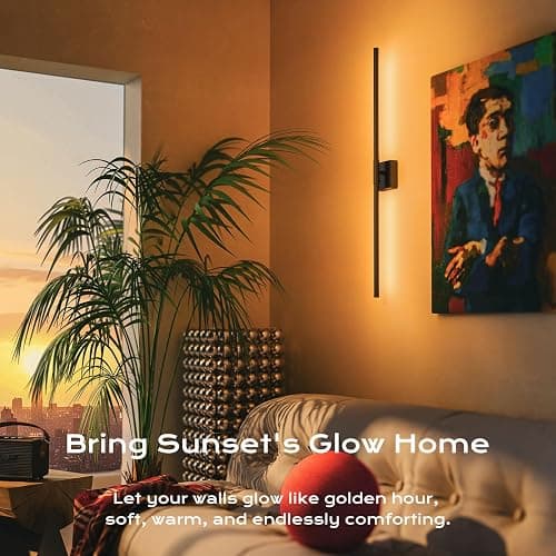 31in Wireless Wall Sconces Set of Two, [Creates Sunset Glow Ambiance] Dimmable 2700K–6000K with 8000mAh Battery & Display, Touch/Remote Control, Rechargeable Wall Lamps for Home Decor – Black thumbnail 3