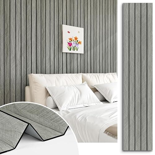 STICKEEP Grey Wood Wall Panels Textured Wood Slats 3D Soundproof Wall Panels Peel and Stick Shiplap 11.8"x197" Wooden Panel Walls Decor Self Adhesive Wooden Panel Wallpaper for Studio Homes Ceiling - Image 1