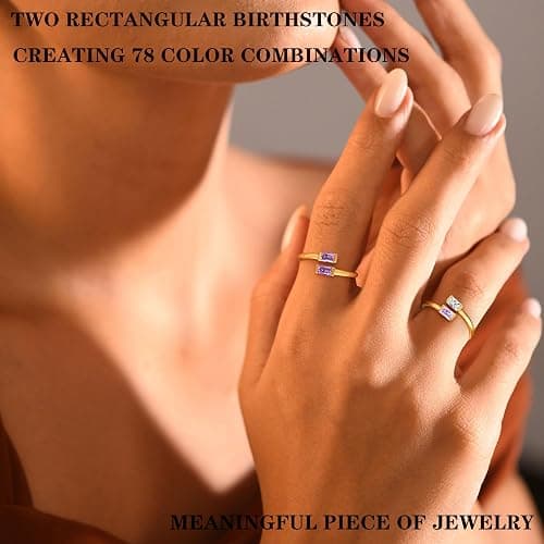 Honsny Gold Birthstone Rings for Women Non Tarnish 14K Gold Plated Adjustable Emerald Ring Cubic Zirconia Gemstone Promise Ring for Her Engagement Personalized Waterproof Jewelry Gifts for Birthday thumbnail 5