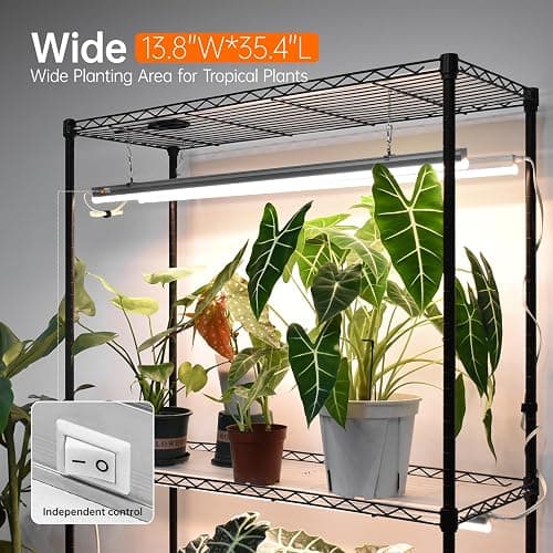 Bstrip Plant Shelf with Grow Light with Timer, Tall Plant Stand with Adjustable Rack and Wheels, 6 Pack T5 3FT Full Spectrum Grow Lights for Indoor Plants, Seed Starting, Seed Tray, 35.4"x13.8"x70.8" thumbnail 4