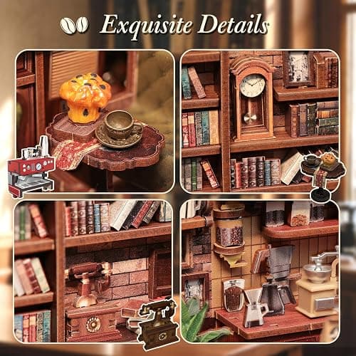 CUTEBEE Book Nook Kit, DIY Miniature House Kits for Adult and Teens, Dollhouse Booknook Tiny House, Bookshelf 3D Wooden Puzzle, DIY Craft Gifts for Family and Friends (Corner Coffee Shop) thumbnail 5
