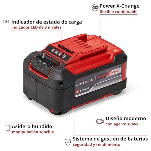 Einhell batería 18V 5.2Ah Power X-Change Plus - Li-Ion, 18V, para Todos los Dispositivos PXC, indicador de Nivel de Carga LED, Sistema de gestión de batería proactivo, sin autodescarga, sin Cargador thumbnail 4