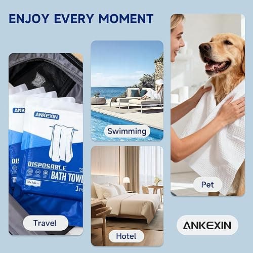 ANKEXIN Disposable Bath Towels 6 Pack, 55" x 27.5" Thick Large Travel Towels Sets, Individually Wrapped, Portable Towels for Travel, Spa, Camping, Hotel Use thumbnail 6