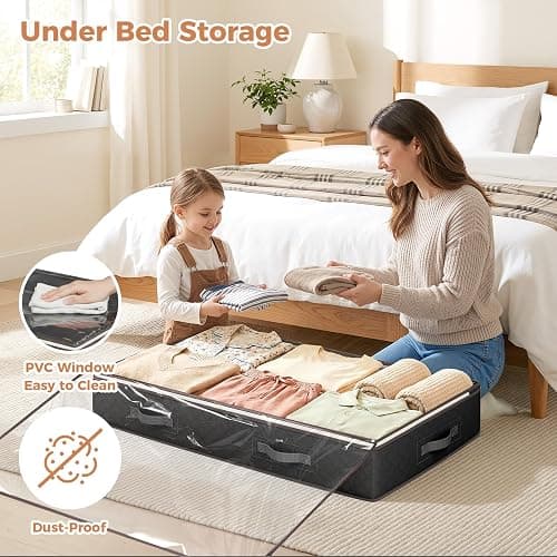 Budding Joy 95L Under Bed Storage, 4 Pack Closet Organizers Black | Underbed Storage Bags for Blankets, Towels, Comforter, Sweaters, Linen Sheets, Wrapping Paper thumbnail 4