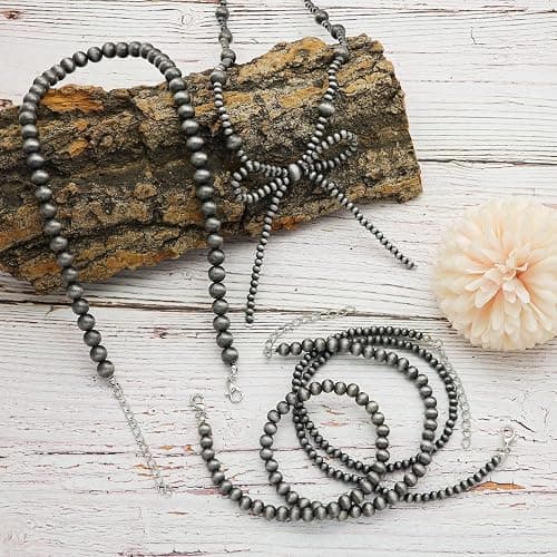 4pcs Western Navajo Pearl Stackble Necklace Jewelry For Women Beaded Chain Bow Pendant Boho Handmade Long Layered Country Concert Necklace Set thumbnail 6