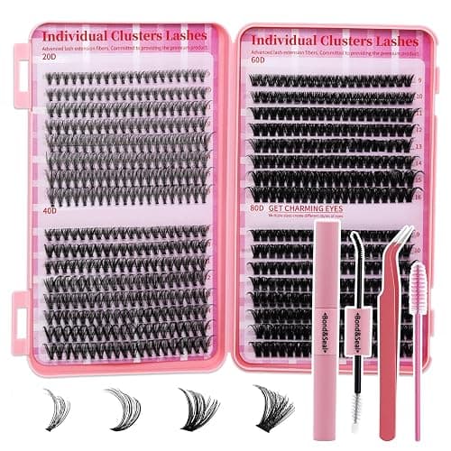 Lash Clusters Kit DIY Lash Extension Kit Cluster Lashes Mix 9-16mm Eyelash Extension Kit Individual Lashes with Lash Bond and Seal,Lash Tweezers,Mascara Brush(20D+40D+60D+80D Kit) - Image 1