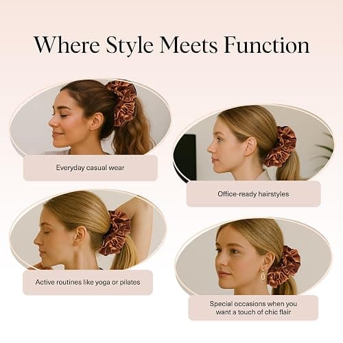 Kitsch Recycled Satin Ruffle Scrunchie – Gentle Hair Scrunchie for Women, Eco-Friendly Hair Tie No Damage, Stylish Ponytail Holder | Ideal Gifts for Women - Camel thumbnail 6