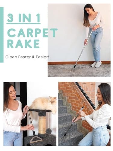 HIMODA Pet Hair Remover for Carpets, Adjustable Long Handle Carpet Rake for Dog Cat Hair Removal, Powerful Carpet Hair Removal Broom, Reusable Large Fur Scraper Tool thumbnail 2