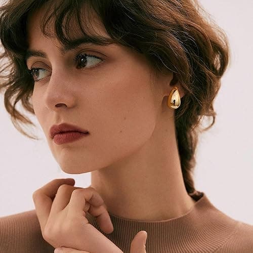Gacimy Teardrop Earrings Dupes for Women 14K Gold Plated, Chunky Drop Earrings for Women with 925 Sterling Silver Post thumbnail 4