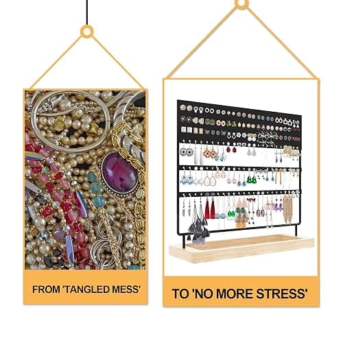 ZHAOGMQH Earrings Organizer Holder,Jewelry Holder Stand Organizer for selling,3-Tier Earring Stand Display 144 Holes with Wooden Tray for Earrings,Ear Stud and Rings,Gifts for Women Girls(Black) thumbnail 5