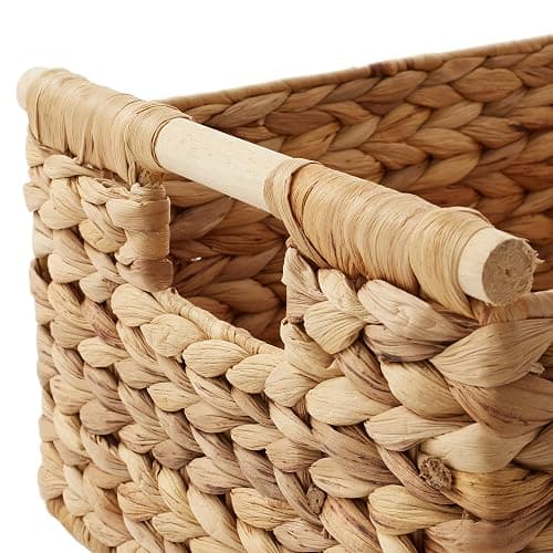 Casafield Set of 3 Water Hyacinth Rectangular Storage Baskets with Wooden Handles - Small, Medium, and Large Woven Nesting Baskets for Organizing thumbnail 6
