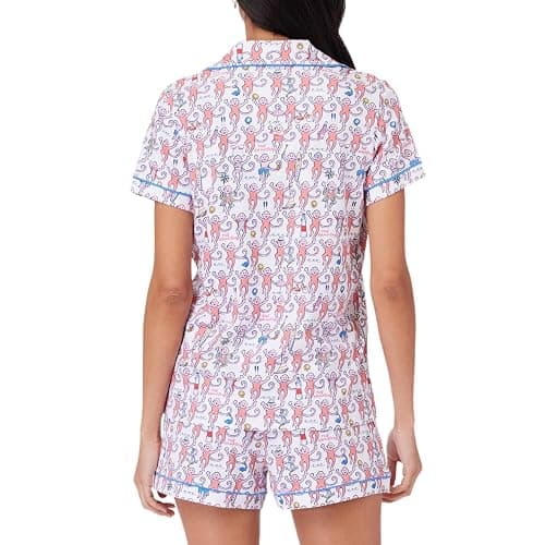 HMPEAIIY Womens Y2k Pajamas Set 2 Piece Button Down Monkey Shorts Set Roller Dupes Rabbit Preppy Loungewear Pjs - Small - Monkey#hamptons thumbnail 3