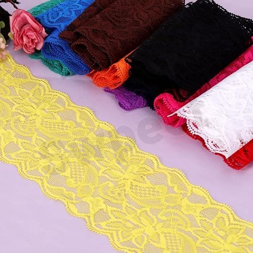 Swpeet 5 Yard by 3.15" Wide White Lace Fabric Stretch Elastic, Trim Lace Ribbon, Elastic Sewing Trim Ribbon for Garment, Headbands, Wedding Bouquet Making DIY Crafts thumbnail 6