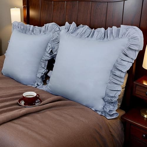 Lemfux Couch Pillow Covers Blue Ruffle Euro Pillow Shams,Set of 2, 24x24 Inch Cotton Decorative Pillowcases Shabby Chic Pillow Cases Pillow Cover Standard Size Coquette Pillow Covers - Haze Blue - 24" x 24" (Pack of 2) thumbnail 4