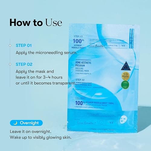 VT COSMETICS Hydrop Reedle Shot 100hl 2-Step Hydrogel Mask(34.5gx4ea), Intensive Hydrating, Exosome Hyaluronic Acid, Dewy & Glass Skin, Overnight Melting Mask, Korean Facial Mask thumbnail 6