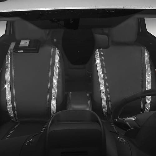 CAR PASS Leather Bling Diamond Car Seat Cover 2 Front Interior Sets, Waterproof Universal Shining Glitter Crystal Sparkle Fit for 95% Automotive Truck SUV Cute Women Girl, Black Silver Rhinestone thumbnail 6