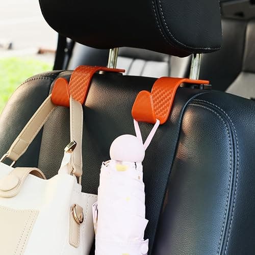 Amooca Car Seat Headrest Hook 4 Pack Hanger Universal Vehicle Car Storage Organizer for Handbag Purse Coat S Type Checkered Orange thumbnail 3