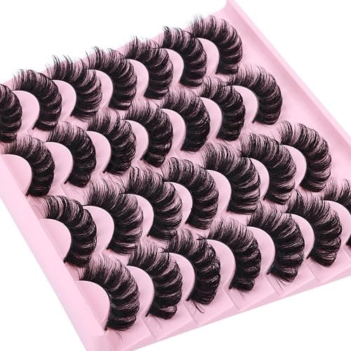 False Eyelashes Volume Russian Strip Lashes D-Curly Cat Eye Lashes Natural Fake Eyelashes Extension Handmade Soft Reusable 14 Pairs Wispy Lashes Pack thumbnail 4