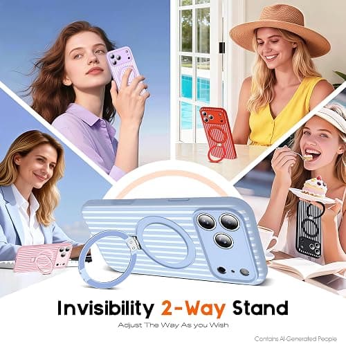SKYLMW Striped Case for iPhone 14 Plus with Stand,6.7" Blue/White | Aesthetic Striped,Magnetic Stand,Compatible with Mag-Safe,Silicone 14 Plus Phone Case thumbnail 6
