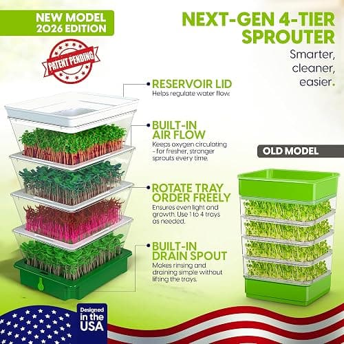 ZESTIGREENS 4-Tier Sprouting Kit with Drain Spout – Stackable Seed Sprouter Trays for Growing Fresh Sprouts at Home – BPA-Free, Easy Rinse & Drain System thumbnail 4