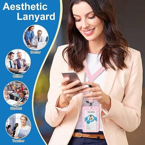 Polka Dot Badge Holder Retractable Lanyard, Lanyards for ID Badges Name Tags Vertical Card Holder, Detachable Lanyard Badge Reel Retractable, for Nurses Doctors Teachers Businessman（Pink） thumbnail 4